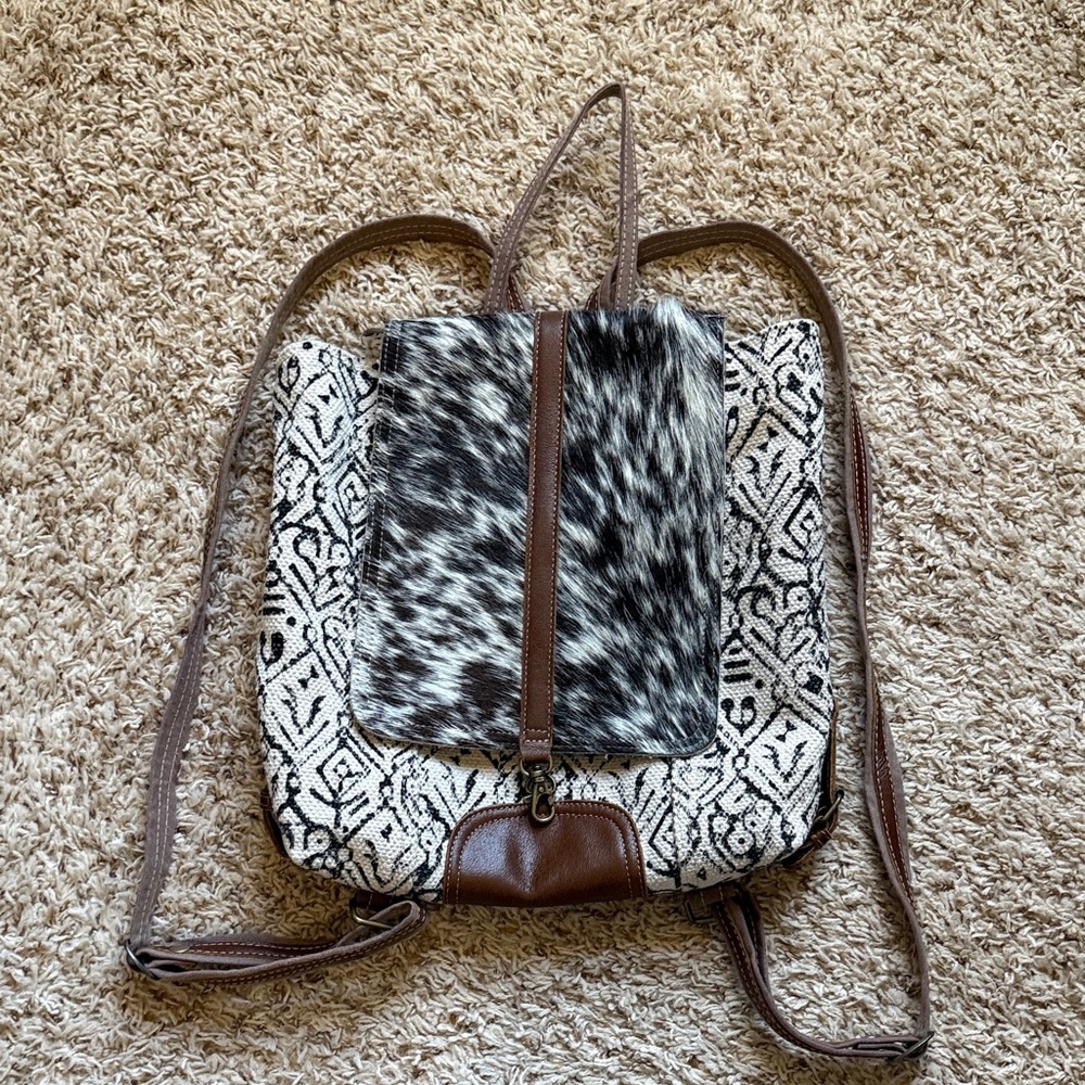 Myra Brown and Black Patterned Women's Backpack.